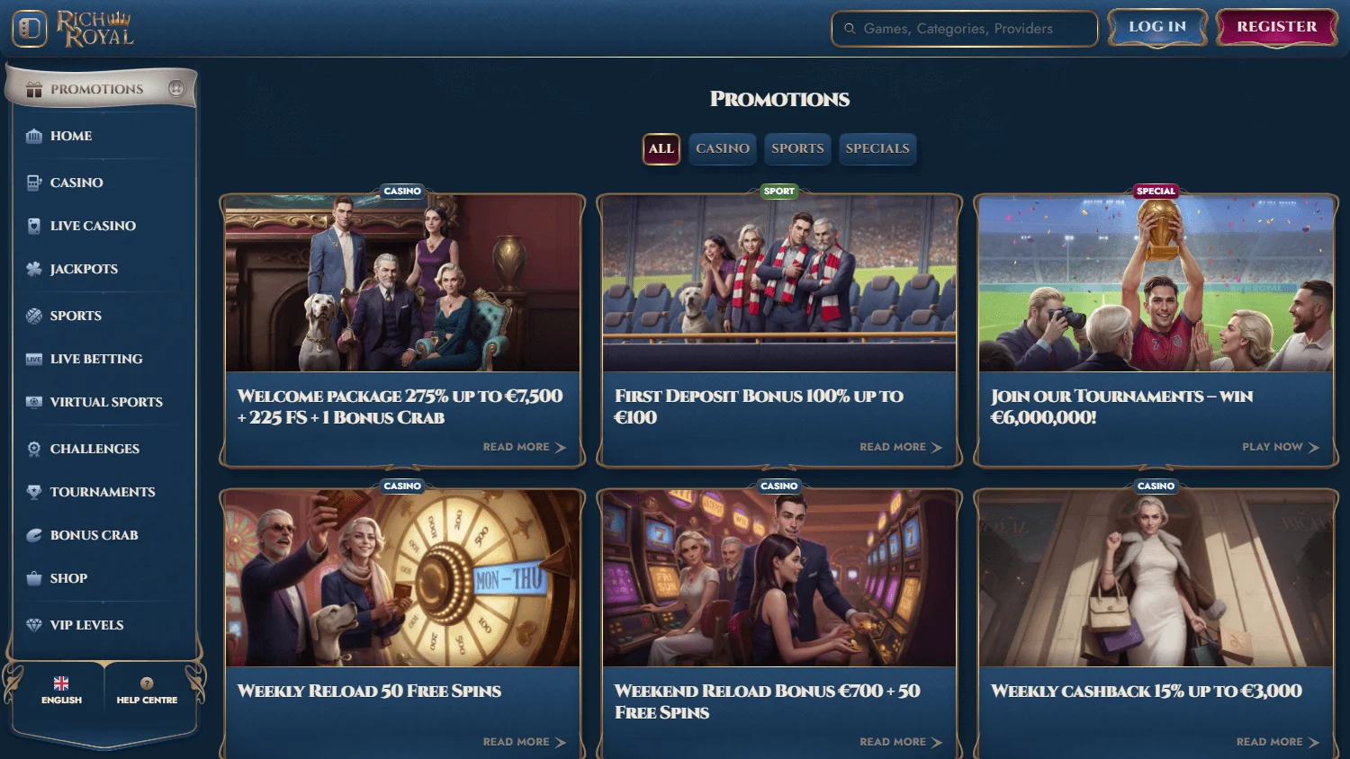 Rich Royal Casino promotions view on desktop