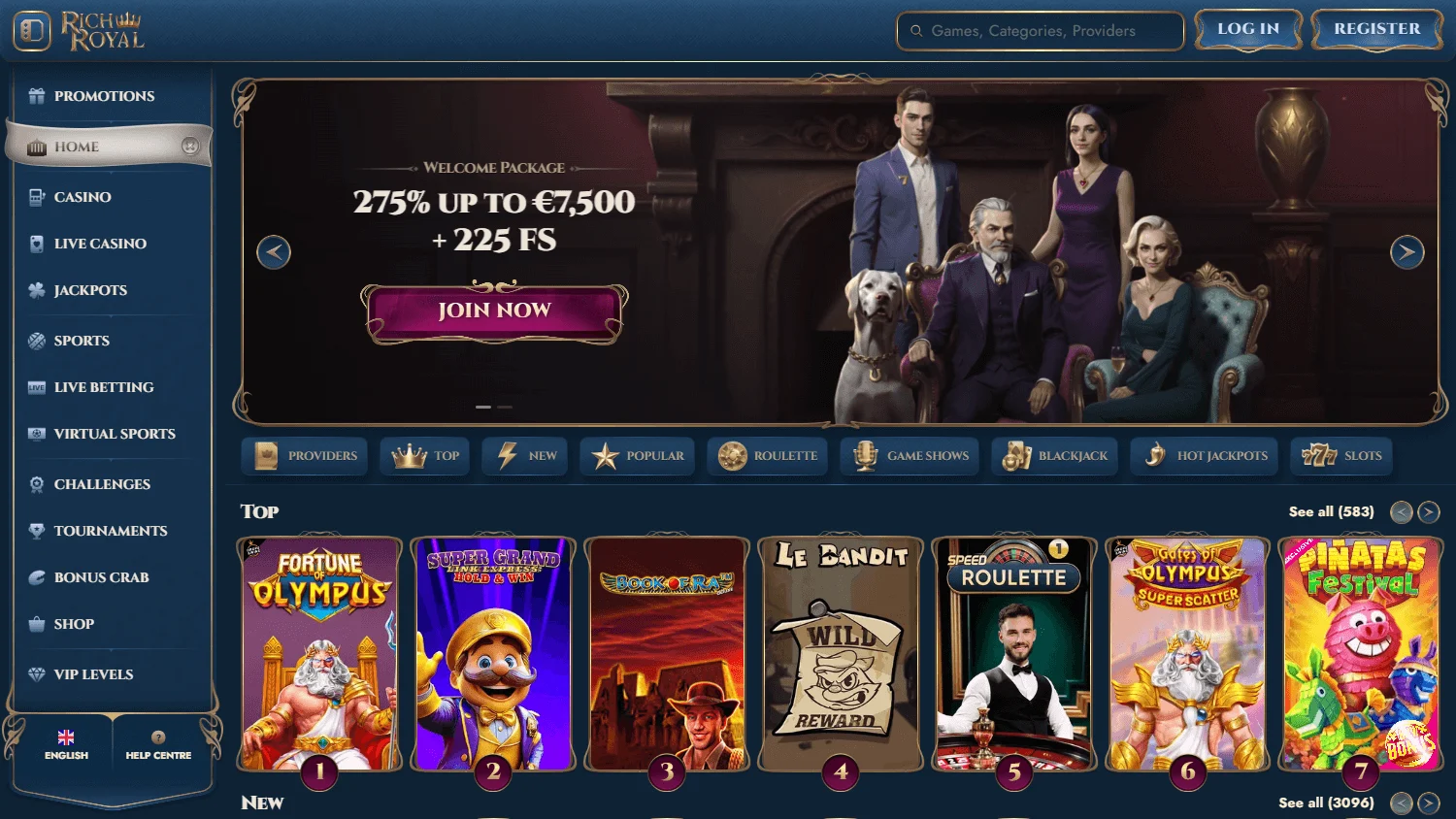 Rich Royal Casino home view on desktop